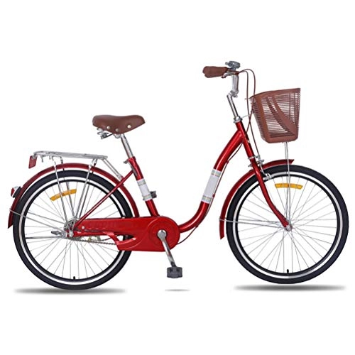 Comfort Bike : MC.PIG Commuter Bike-24 Inch City Commuter Male and Female Student Comfortable Bicycle Lady Bike Dutch Style Heritage Town Two Wheel Womens Ladies Bike & Basket Frame (Color : Red)
