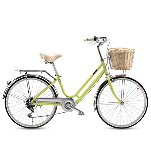 Comfort Bike : MC.PIG Lady Classic Bike With Basket -6-Speed Comfort Bike 24 Inch Variable Speed City Dutch Style Retro Bike with Basket Suitable for Male and Female Students (Color : Green)