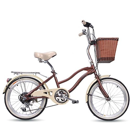 Comfort Bike : MC.PIG Lady Classic Bike With Basket -Bicycle Women'S 20 Inch Student Variable Speed Portable High Carbon Steel Comfortable Retro Bicycle for Male and Female Students (Color : Brown)