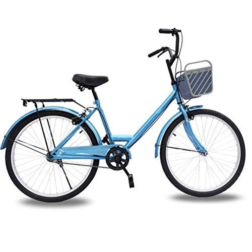 Comfort Bike : MC.PIG Lady Classic Bike With Basket - High Hardness and High Carbon Steel Outdoor 24'' Male / Female Student Single Speed Bike， for Male and Female Students (Color : Sky blue 1)