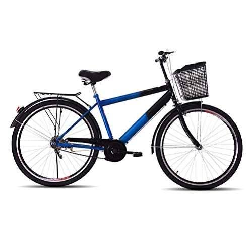 Comfort Bike : MC.PIG Single Speed 26 Inch Commuter City Road Bike -Lightweight City Commuter Recreational Vehicle Student Car Adult Retro Bicycle for Women Retro Frame Adult Bike with Basket (Color : Blue)