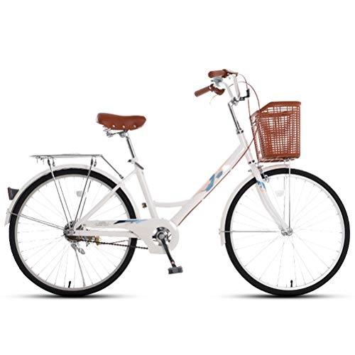Comfort Bike : MC.PIG Single-Speed Comfort Adult Road Bike-24-Inch City Car Light Commute Single Speed Male and Female Students Vintage Lady Car Middle-Aged Bicycle (Color : Pearl white)