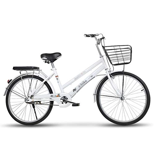 Comfort Bike : MC.PIG Women'S Bicycle-Lightweight Adult Student Urban Retro Lady Bicycle Commuter Bike Men'S and Women'S for Women Retro Frame Adult Bike with Basket (Color : White, Size : 26)