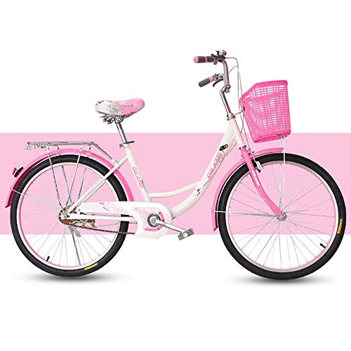 Comfort Bike : Men's And Women's City Bicycles, 26-Inch Adult Road Bike, Comfortable Retro Single Speed Bike, For City Travel And Commuting, Pink