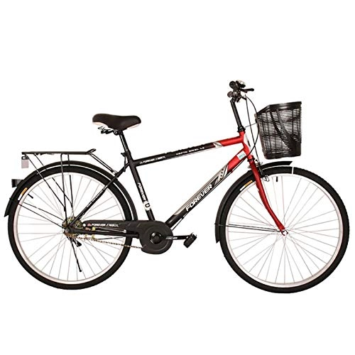 Comfort Bike : MIAOYO Single Speed Cruiser Bikes, V-brake, Lightweight City Bike For Outdoor Adult, Urban Commuter Road Bike Bicycle With Shopping Basket, Red, 26