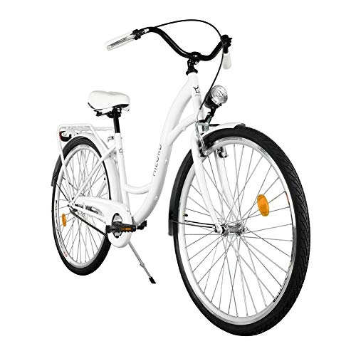 Comfort Bike : Milord. 2018 City Comfort Bike, Ladies Dutch Style with Rear Carrier, 3 Speed, White, 26 inch