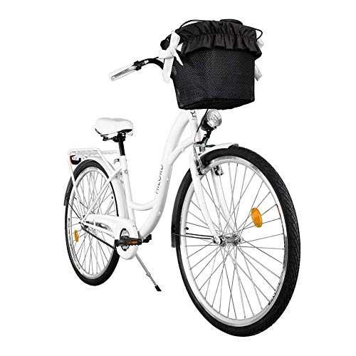 Comfort Bike : Milord. 2018 City Comfort Bike with Basket, Ladies Dutch Style, 1 Speed, White, 28 inch