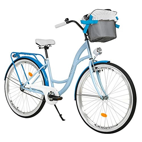 Comfort Bike : Milord. 26 inch 1 Speed Baby Blue City Comofrt Bike Ladies Dutch Style with Rear Carrier and Basket