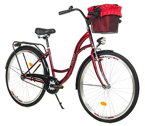 Comfort Bike : Milord. 26 inch 1 Speed Claret City Comofrt Bike Ladies Dutch Style with Rear Carrier and Basket