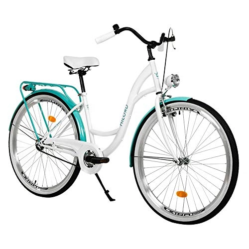Comfort Bike : Milord. 26 inch 1 Speed White Teal City Comofrt Bike Ladies Dutch Style with Rear Carrier