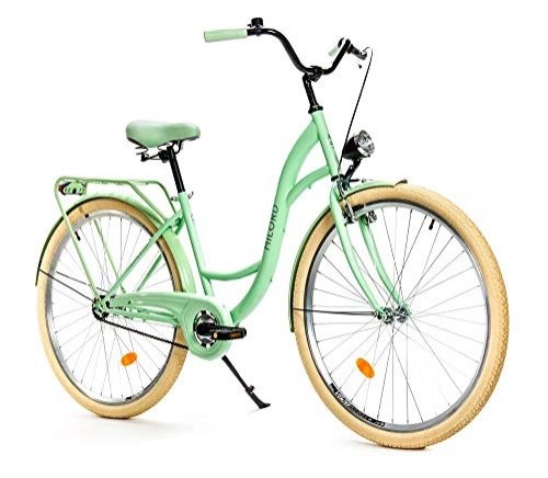 Comfort Bike : Milord 26 Inch 3-Speed Mint Comfort Bicycle with Pannier Rack Holland Bike Women's Bicycle City Bike Retro Vintage