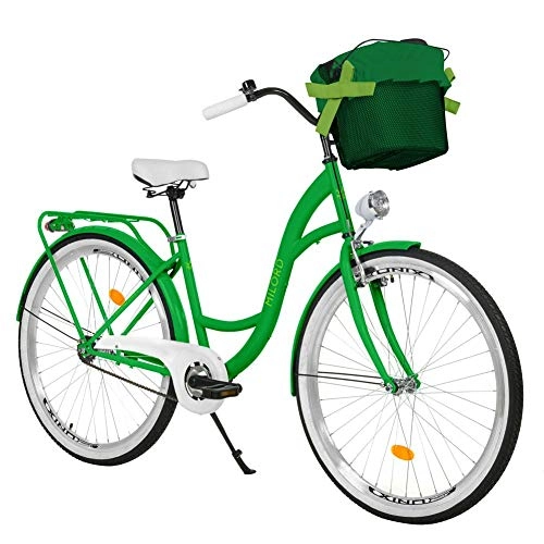 Comfort Bike : Milord. 28 inch 1 Speed Green City Comofrt Bike Ladies Dutch Style with Rear Carrier and Basket