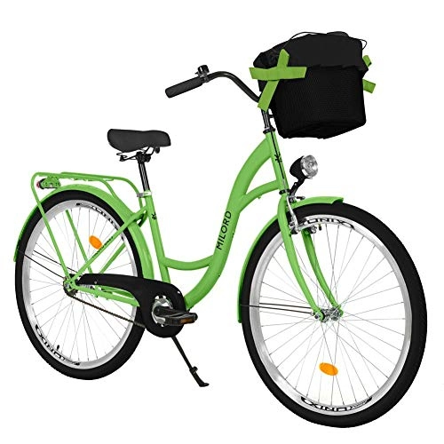 Comfort Bike : Milord. 28 inch 1 Speed Light Green City Comofrt Bike Ladies Dutch Style with Rear Carrier and Basket