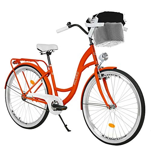 Comfort Bike : Milord. 28 inch 1 Speed Orange City Comofrt Bike Ladies Dutch Style with Rear Carrier and Basket
