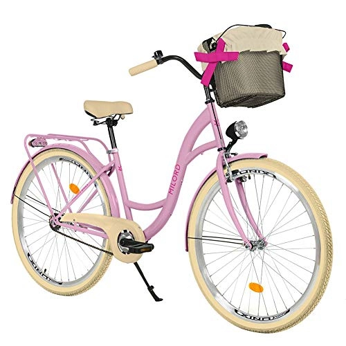 Comfort Bike : Milord. 28 inch 1 Speed Raspberry City Comofrt Bike Ladies Dutch Style with Rear Carrier and Basket