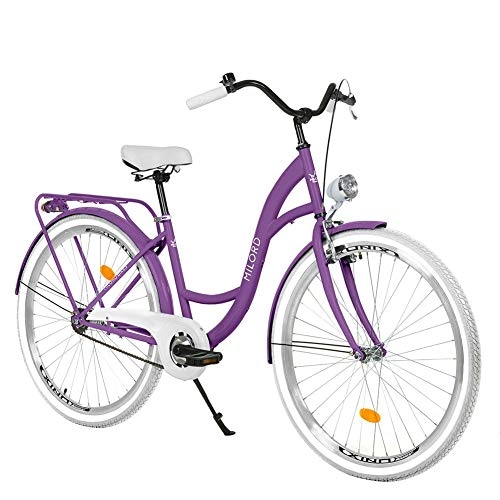 Comfort Bike : Milord. 28 inch 1 Speed Violet City Comofrt Bike Ladies Dutch Style with Rear Carrier