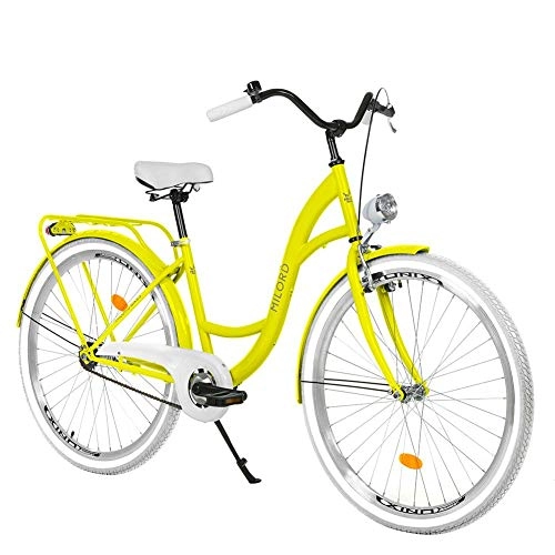 Comfort Bike : Milord. 28 inch 1 Speed Yellow City Comofrt Bike Ladies Dutch Style with Rear Carrier