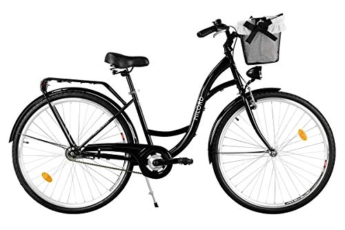 Comfort Bike : Milord. City Comfort Bike, Ladies Dutch Style with Rear Carrier, 1 Speed, Black, 26 inch