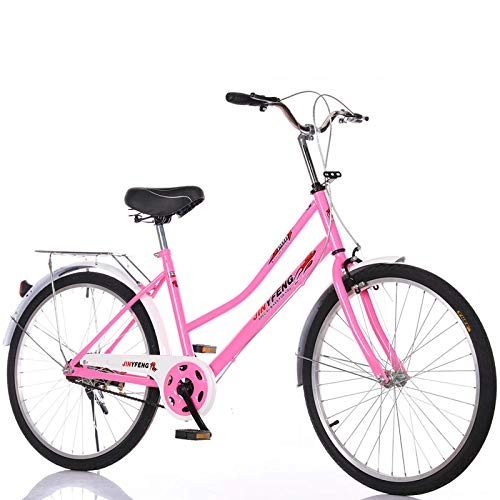 Comfort Bike : Minkui Convenient ladies shopper city bike 24 inch male and female adult bike Comfortable cushion with car bell-Pink + car bell_24 inches