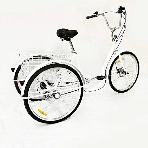 Comfort Bike : MINUS ONE 26" 6 Speed 3-Wheel Adult Tricycle Trike Cruiser Bike, Cargo Trike Cruiser Cycling Tricycle for Outdoor Sports (White)