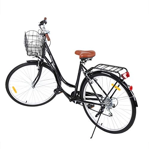 Comfort Bike : MuGuang 28 inch Vintage City Bike Belgravia Girls Traditional Heritage Dutch bike Steel Frame Low Step-through 28 inch Aluminum Wheels with Coaster Brake(Black)