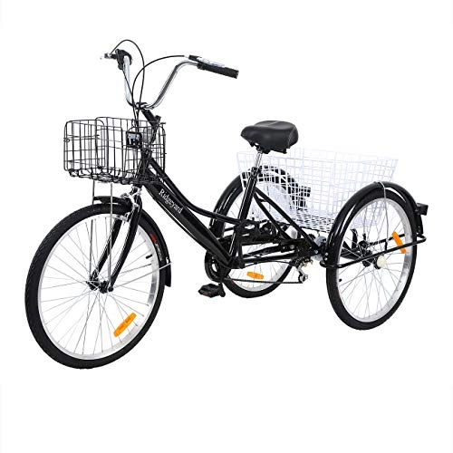 Comfort Bike : MuGuang Adult Tricycles 24 Inches 7 Speed 3 Wheel Adult Trike Bike Cycling with Shopping Basket (Black)