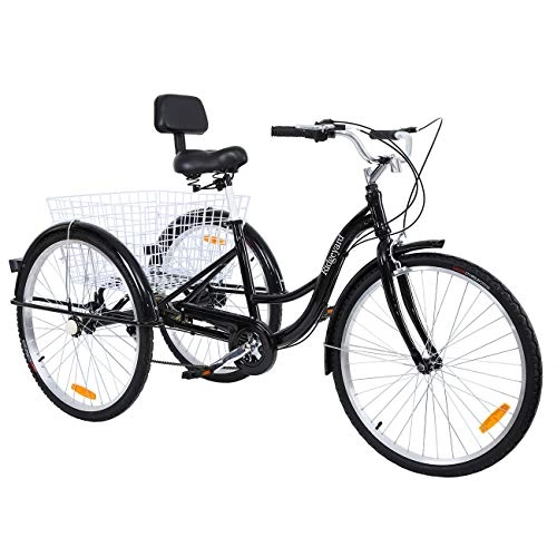 Comfort Bike : MuGuang Adult Tricycles 26" 7 Speed 3 Wheel Adult Trike Bike Cycling with Shopping Basket (Black)