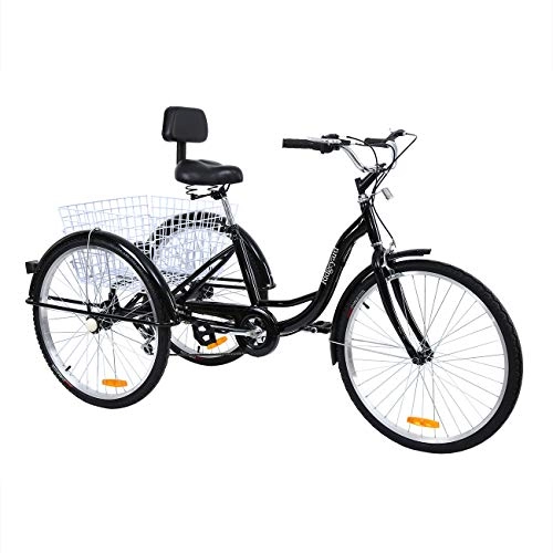 Comfort Bike : MuGuang Bicycle Tricycle For Adults 26Inches 7 Speed 3 Wheel Bicycle With Basket (Black)