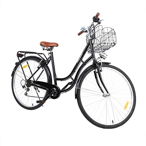 Comfort Bike : MuGuang City Bike Heritage Bike Ladies and Girls Dutch Style City Bike 28" Wheel with Basket (Black)