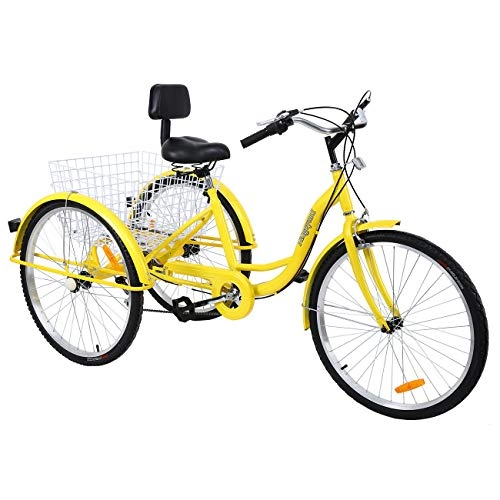 Comfort Bike : MuGuang Tricycle Bcycle For Adults 26 Inches 7 Speed 3 Wheel Bicycle Tricycle With Basket (Yellow)