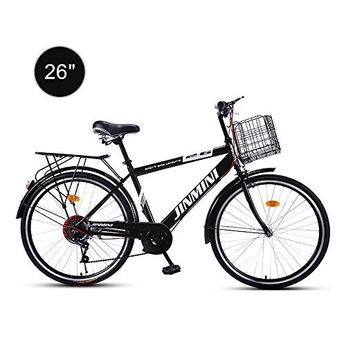 Comfort Bike : MYS 26-inch Bicycle 6-speed Shift Urban Retro Leisure Light Commuter Portable Bikes Adjustable Adult Student Travel High Carbon Steel Bicycle with Storage Basket Comfortable Stable(Color:black)