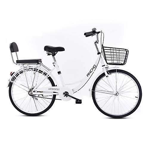Comfort Bike : MYS Women's Bicycle 22'' / 24'' Student Ultra-lightweight Commuter Carbon Steel Bikes Adult City Work Leisure Travel Bicycle Shock Absorption Anti-skid Safety Convenient(Size:22inch, Color:white)