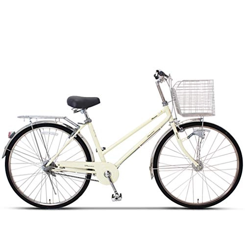 Comfort Bike : Mzq-yj Retro Commuter Bike, Unisex Adult Leisure City Bike 26 Inches, Inner Three Speed, milky white