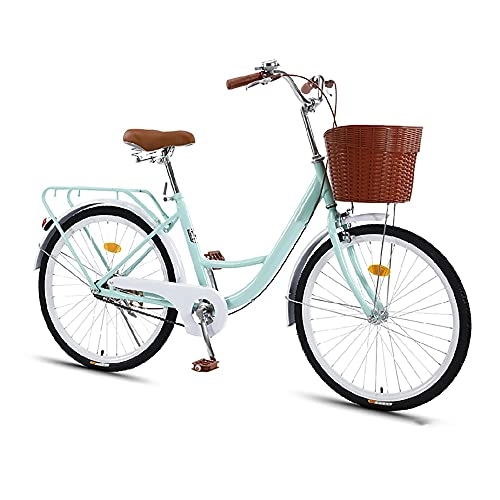 Comfort Bike : NAINAIWANG Women Bikes Beach Cruiser Bike 24 / 26 inch Classic Retro Bicycle Road Bikes High-Carbon Steel Frame Front Basket Back Seat Single Speed Bicycle Commuter for Outdoor Cycling