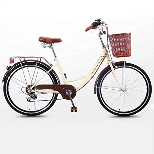Comfort Bike : NIUYU City Bike, Lightweight 7 Speed Road Bike Women Bike for Unisex Office Worker City Environment-yellow-26inch