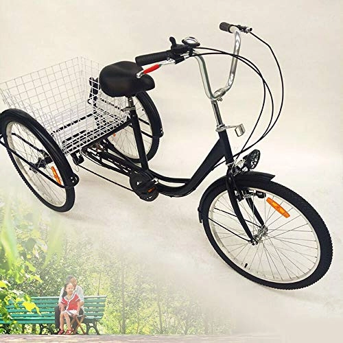 Comfort Bike : OU BEST CHOOSE 24" 3 Wheel Adult Tricycle with Lamp 6 Speed Bicycle, Shopping Basket Trike Tricycle Pedal Cycling Bike, for Shopping Outdoor Picnic Sports (black)