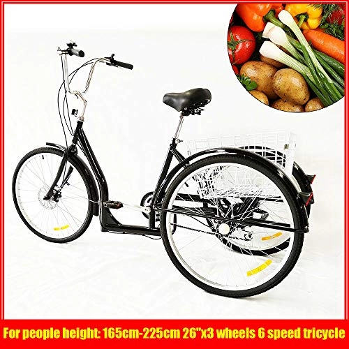 Comfort Bike : OU BEST CHOOSE 3 Wheel Adult Tricycle, 26" 6 Speed Shift Trike Pedal Cycling Bike, Cruise Bicycle with Shopping Vegetable Basket, for Shopping Outdoor Picnic Sports - Unique Gift, ONLY UK (black)