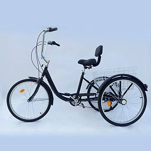 Comfort Bike : OUKANING 24"6 Speeds Gears 3 Wheel Bicycle for Adults Adult Tricycle Comfort Bicycle Outdoor Sports City Urban Bicycle with Basket (Black)