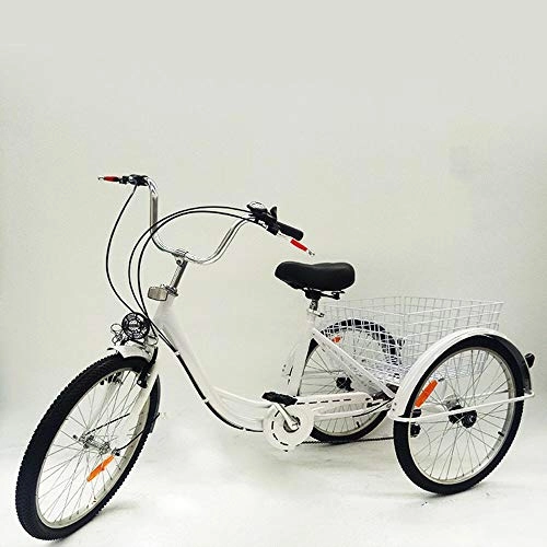Comfort Bike : OUKANING 24 inch Adult Bicycle 3 Wheel Tricycle for Shopping Adjustable Speed Cruise with Basket