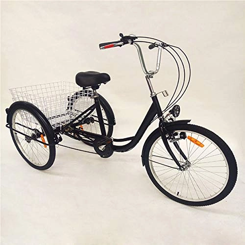 Comfort Bike : OUKANING 24 Inch Tricycle for Adults 6 Speed Adult Shopping with Basket Light, Black