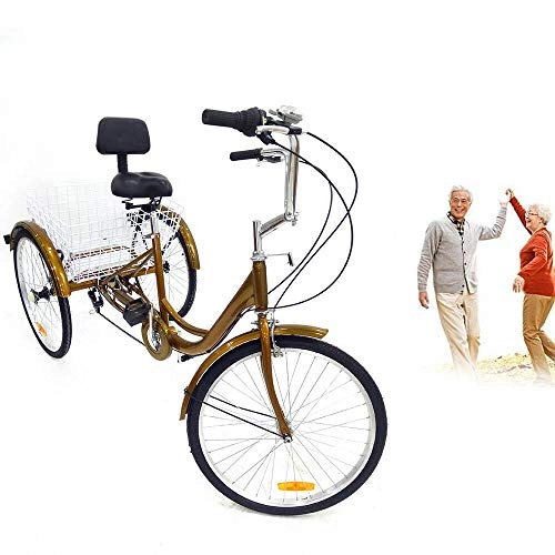Comfort Bike : OUKANING 3 Wheel Bicycle 24" 6 Speed Adult Trike Tricycle Bicycle Bike Cycling Pedal with Shopping Basket