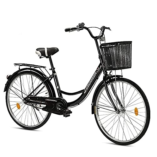 Comfort Bike : PAKUES-QO Women's And Men's Bike With Rear Rack, 26 Inches 6-Speed Comfort Bikes Classic Retro Bicycle Beach Cruiser Bike Bicycle Comfortable Commuter Bicycle(Color:black)