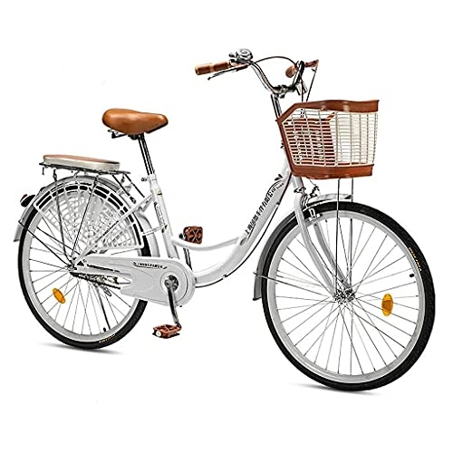 Comfort Bike : PAKUES-QO Women's And Men's Bike With Rear Rack, 26 Inches 6-Speed Comfort Bikes Classic Retro Bicycle Beach Cruiser Bike Bicycle Comfortable Commuter Bicycle(Color:white)