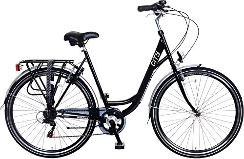 Comfort Bike : POPAL City 28 Inch 49 cm Woman 6SP Rim Brakes Black