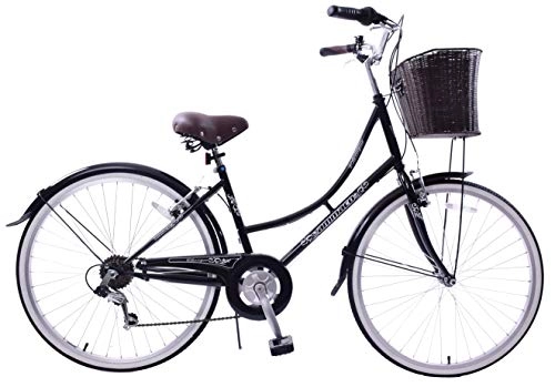Comfort Bike : Professional Ammaco Classique Dutch Style Heritage Town 26" Wheel Womens Ladies Bike & Basket 16" Frame 6 Speed Black