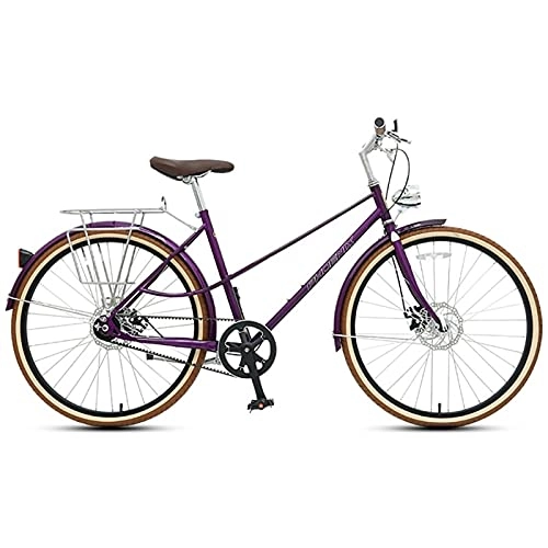 Comfort Bike : QIU City Bike 26" Inch alloy aluminum Frame Urban Woman Bicycle with led Bike light, 7 speed Retro Vintage Adult Ladies (Color : Purple)