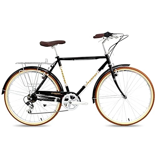 Comfort Bike : QIU Single Speed 700C 24 / 26Inch Commuter City Road Bike | 21 Inch frame Urban Fixed Gear Bicycle Retro Vintage Adult Ladies Men Unisex (Color : Black, Size : 26")
