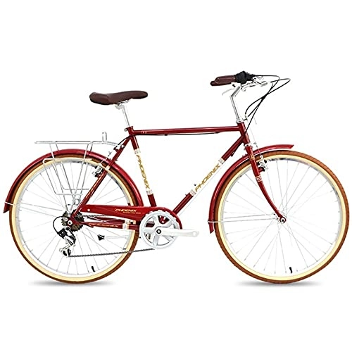 Comfort Bike : QIU Single Speed 700C 24 / 26Inch Commuter City Road Bike | 21 Inch frame Urban Fixed Gear Bicycle Retro Vintage Adult Ladies Men Unisex (Color : Red, Size : 24")