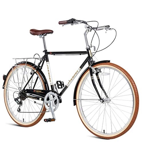 Comfort Bike : Retro Road Bike, Women High-carbon Steel 7 Speed City Commuter Bicycle, Quick Release, Double V Brake, Perfect for Road Or Dirt Trail Touring, Black