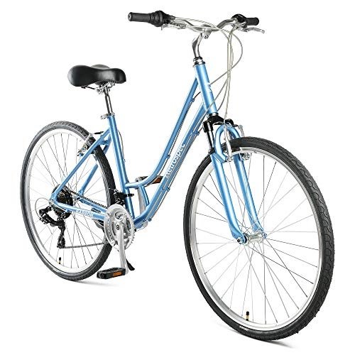 Comfort Bike : Retrospec Women's Barron Comfort Hybrid Bike 21-Speed Step-Through Frame and Wide, Multi-Surface Tires 16" Small, Glacier Blue